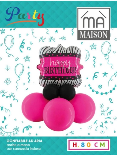 MA MAISON KIT ZEBRA SCRITTA "HAPPY BIRTHDAY" CON PALLONCINI 80H CM