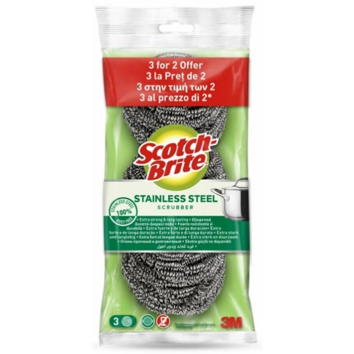 SCOTCH BRITE PAGLIETTE IN ACCIAIO INOX EXTRA FORTE DI LUNGA DURATA 3PZ  