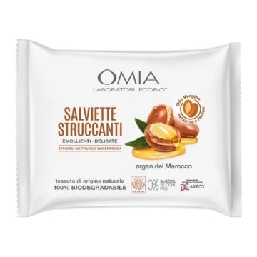 OMIA SALVIETTE STRUCCANTI EMOLLIENTI DELICATE EFFICACI SU TRUCCO WATERPROFF ARGAN DEL MAROCCO 20PZ ARGAN