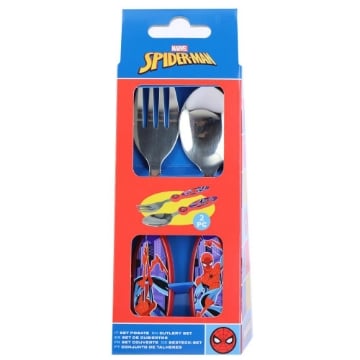 SET 2 POSATE ACCIAIO SPIDERMAN FORCHETTA E CUCCHIAIO 