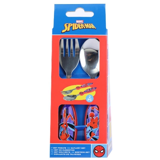 SET 2 POSATE ACCIAIO SPIDERMAN FORCHETTA E CUCCHIAIO 