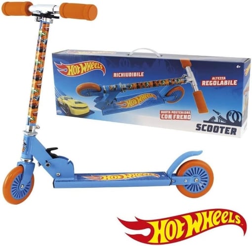 HOT WHEELS MONOPATTINO AD ALTEZZA REGOLABILE FINO 80 CM AZZURRO E ARANCIO