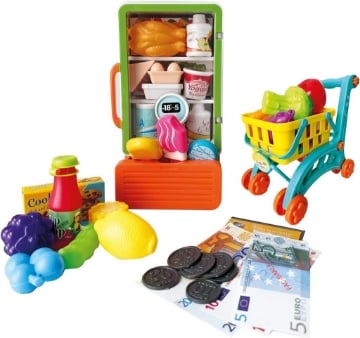 MAISONELLE - SHOPPING PLAYSET MISURA 12X9.5X24 CM, CARRELLO DELLA SPESA MISURA MONTATO 18X11.5X16.5 CM