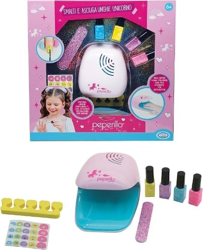 PEPERILLA - SMALTI E ASCIUGA UNGHIE UNICORNOPLAY SET CON LIMA, SEPARATORE, ADESIVO E SMALTI 