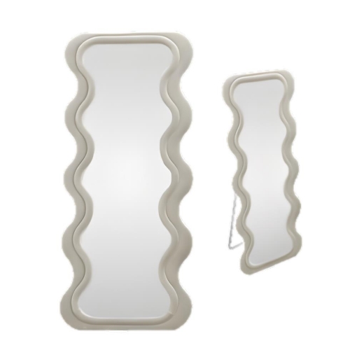 SPECCHIO ONDULATO IN VELLUTO CON GANCI DA APPENDERE E CON PIEDI - DIMENSIONI 70X170X5.5CM COLORE BEIGE