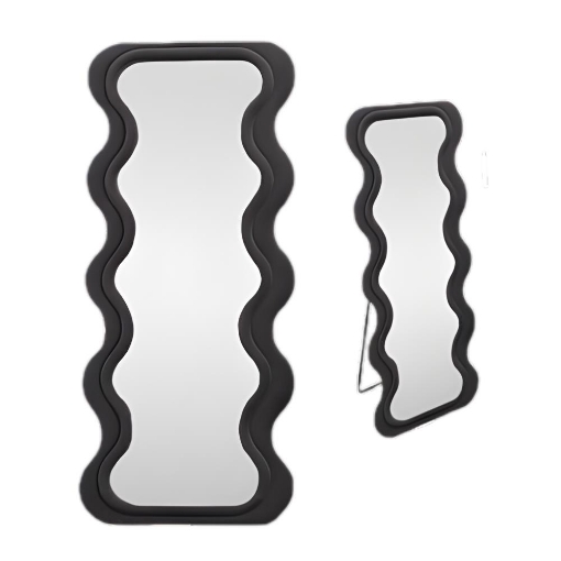 SPECCHIO ONDULATO IN VELLUTO CON GANCI DA APPENDERE E CON PIEDI - DIMENSIONI 70X170X5.5CM COLORE NERO