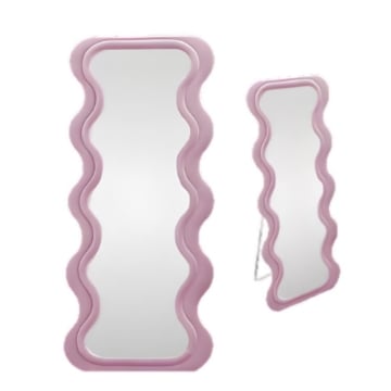 SPECCHIO ONDULATO IN VELLUTO CON GANCI DA APPENDERE E CON PIEDI - DIMENSIONI 70X170X5.5CM COLORE ROSA