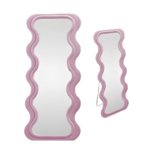 SPECCHIO ONDULATO IN VELLUTO CON GANCI DA APPENDERE E CON PIEDI - DIMENSIONI 70X170X5.5CM COLORE ROSA