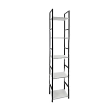 LIBRERIA STILE INDUSTRIAL A 5 RIPIANI IN LEGNO E METALLO DIMENSIONI  29X24X144CM - COLORE BIANCO LEGNO LEGNO