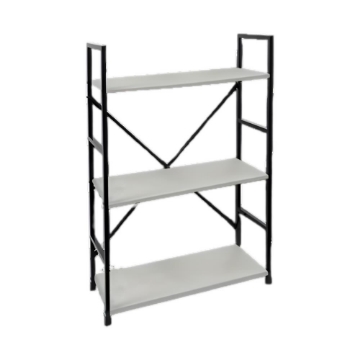 LIBRERIA STILE INDUSTRIAL A 3 RIPIANI IN LEGNO E METALLO DIMENSIONI  59X24X80CM - COLORE BIANCO LEGNO