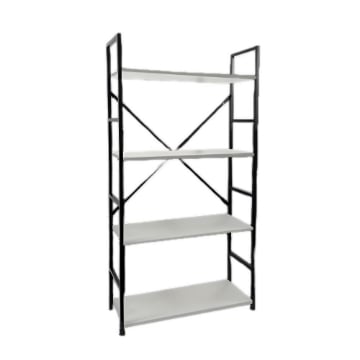 LIBRERIA STILE INDUSTRIAL A 4 RIPIANI IN LEGNO E METALLO DIMENSIONI 59X24X112CM - COLORE BIANCO LEGNO