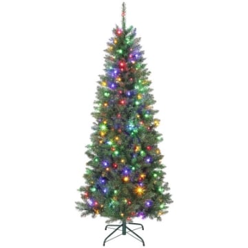 ALBERO DI NATALE 180 CM ILLUMINATO CON 250 LUCI BIANCHE E COLORATE, 899 RAMI E 9 MODALITÓ DI ILLUMINAZIONE