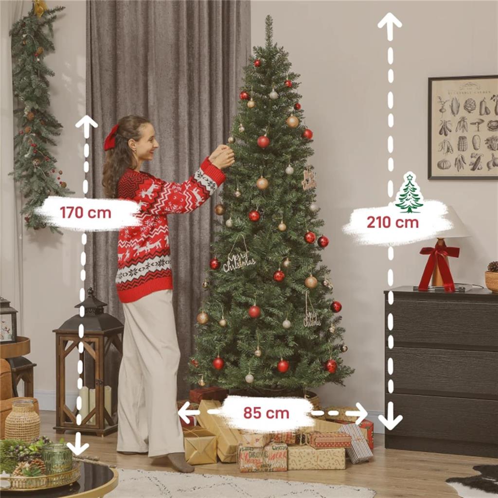 GYMAX Albero di Natale Automatico 210 cm, Illuminato a 500 LED Incorporate, Luci in 2 Colori, Ragolabile a 11 Modalità, 1570 Rami Folti in PVC, Base Pieghevole in Ferro, Montaggio Facile