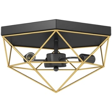 LAMPADA DA SOFFITTO STILE INDUSTRIALE GEOMETRICA CON 3 ATTACCHI E27 PER LAMPADINE LED, NERO E ORO
