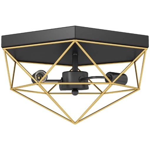 LAMPADA DA SOFFITTO STILE INDUSTRIALE GEOMETRICA CON 3 ATTACCHI E27 PER LAMPADINE LED, NERO E ORO