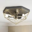 LAMPADA DA SOFFITTO STILE INDUSTRIALE GEOMETRICA CON 3 ATTACCHI E27 PER LAMPADINE LED, NERO E ORO
