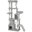 ALBERO TIRAGRAFFI PER GATTI CON 2 CASETTE, AMACA, TUNNEL, E LETTINO, PALI IN SISAL, 60X40X170 CM, GRIGIO
