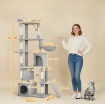 ALBERO TIRAGRAFFI PER GATTI CON 2 CASETTE, AMACA, TUNNEL, E LETTINO, PALI IN SISAL, 60X40X170 CM, GRIGIO