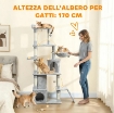 ALBERO TIRAGRAFFI PER GATTI CON 2 CASETTE, AMACA, TUNNEL, E LETTINO, PALI IN SISAL, 60X40X170 CM, GRIGIO