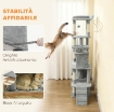 ALBERO TIRAGRAFFI PER GATTI CON 2 CASETTE, AMACA, TUNNEL, E LETTINO, PALI IN SISAL, 60X40X170 CM, GRIGIO