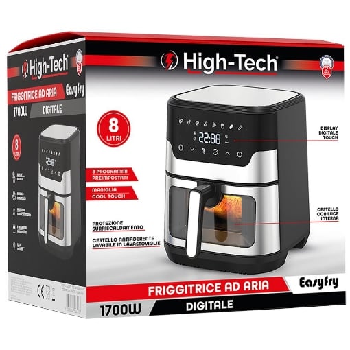 HIGH TECH FRIGGITRICE AD ARIA DIGITALE 1700W NERO ACCIAIO 8LT 