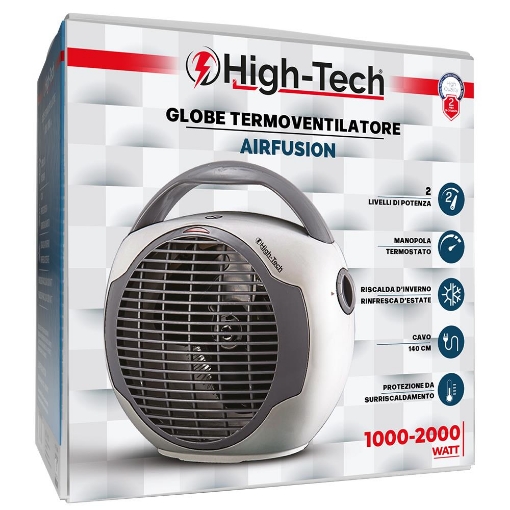 HIGH TECH GLOBE TERMOVENTILATORE 2 LIVELLI DI POTENZA, MANOPOLA TERMOSTATO, CAVO 140 CM 1000-2000W