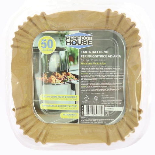 PERFECT HOUSE CARTA DA FORNO PER FRIGGITRICE ARIA IMPERMEABILE, ANTIADERENTE, CON CONFEZIONE RICHIUDIBILE  50 PZ 16X16X4,5 CM