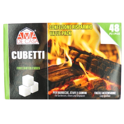 AMA DE CASA ACCENDI FUOCO IN CUBETTI FACILE ACCENSIONE PER BERBECUE, STUFE E CAMINI 48PZ
