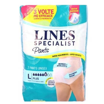 LINES SPECIALIST PANTS UNISEX "L PLUS" SUPER ASSORBENTE, SUPER ASCIUTTO FINO A 3 VOLTE PIÙ EFFICACE 7PZ