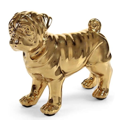 STATUA DECORATIVA IN CERAMICA CANE IN COLORE ORO LUCIDO 27X12X24 CM