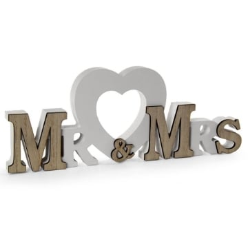 DECORAZIONE MR&MRS IN LEGNO DA PARETE O DA TAVOLO 29X11CM
