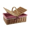 CESTINO DA PICNIC RETTANGOLARE IN VIMINI CON FODERA INTERNA IN TESSUTO ROSSO E BIANCO DIMENSIONI 49X34X18/32H CM