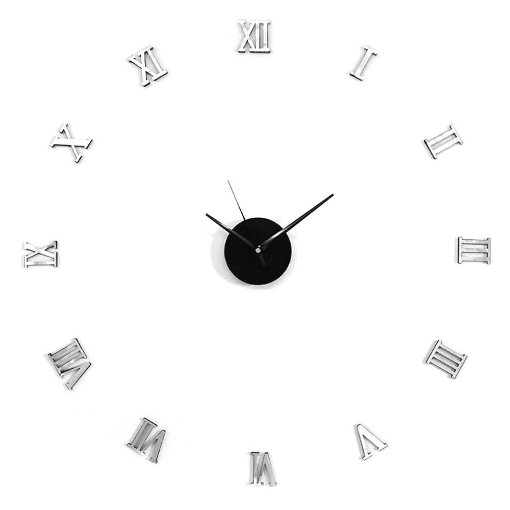 OROLOGIO ADESIVO DA PARETE NUMERI ROMANI SILENZIOSO EFFETTO SPECCHIO 50CM