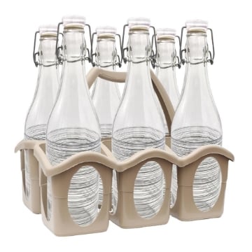 SET PORTA BOTTIGLIE IN PLASTICA + 6 BOTTIGLIE IN VETRO DA 1 LT