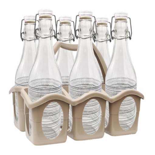 SET PORTA BOTTIGLIE IN PLASTICA + 6 BOTTIGLIE IN VETRO DA 1 LT