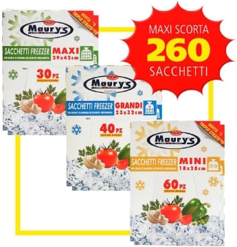 MAURY'S 260 SACCHETTI ALIMENTI GELO FRIGO FREEZER 3 MISURE TRASPARENTI 