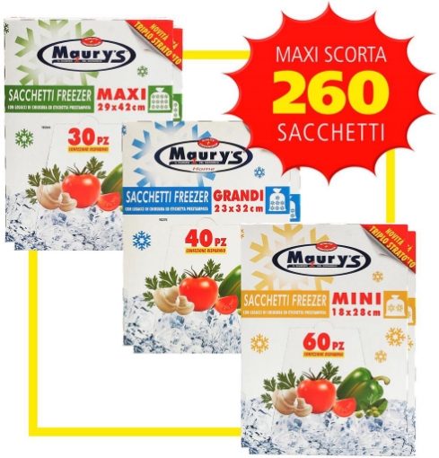 MAURY'S 260 SACCHETTI ALIMENTI GELO FRIGO FREEZER 3 MISURE TRASPARENTI 