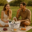 CESTINO DA PICNIC OVALE IN VIMINI CON FEDERA INTERNA IN TESSUTO E MANICO DIMENSIONE 36X25X16/32H CM