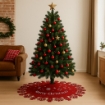 SOTTO ALBERO DI NATALE IN FELTRO ROSSO DIAMETRO 80 CM SCRITTA MERRY CHRISTMAS TEMA PUPAZZI DI NEVE 