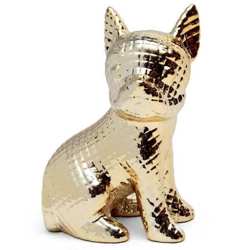 STATUA DECORATIVA IN CERAMICA CANE BULLDOG IN COLORE ORO 14X9X20 CM
