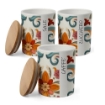 SET 3 BARATTOLI IN CERAMICA TONDI CON TAPPO ERMETICO IN LEGNO "CAFFÈ" "ZUCCHERO" "SALE" 10 X 13 CM