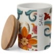 SET 3 BARATTOLI IN CERAMICA TONDI CON TAPPO ERMETICO IN LEGNO "CAFFÈ" "ZUCCHERO" "SALE" 10 X 13 CM