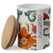 SET 3 BARATTOLI IN CERAMICA TONDI CON TAPPO ERMETICO IN LEGNO "CAFFÈ" "ZUCCHERO" "SALE" 10 X 13 CM