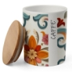 SET 3 BARATTOLI IN CERAMICA TONDI CON TAPPO ERMETICO IN LEGNO "CAFFÈ" "ZUCCHERO" "SALE" 10 X 13 CM