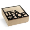 CONTENITORE PORTA TISANE, TÈ- SCATOLA IN LEGNO STILE ELEGANTE, LEGNO NATURALE, "TEA SHOP" 18 X 18 X 7H CM