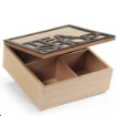 CONTENITORE PORTA TISANE, TÈ- SCATOLA IN LEGNO STILE ELEGANTE, LEGNO NATURALE, "TEA SHOP" 18 X 18 X 7H CM