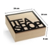 CONTENITORE PORTA TISANE, TÈ -  SCATOLA IN LEGNO STILE ELEGANTE, LEGNO NATURALE, "TEA SHOP" 24 X 24 X 8H CM