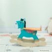 CAVALLO A DONDOLO A FORMA DI ASINO PER BAMBINI CON BASE LARGA, IN LEGNO, 59X27X43 CM, VERDE SCURO E ARANCIONE