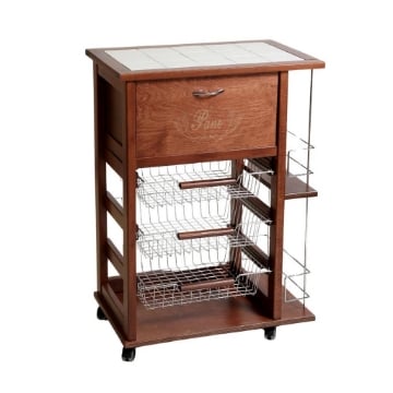 CARRELLO PORTAFRUTTA VESUVIO NOCE CON PORTA PANE E BOTTIGLIERA 85 X 59 X 39 CM