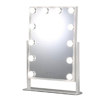 SPECCHIO RETTANGOLARE  HOLLYWOOD DA TAVOLO CON 12 LED CON 3 LUCI REGOLABILI, ACCENSIONE TOUCH CON SPINA DIMENSIONE 30X40 CM